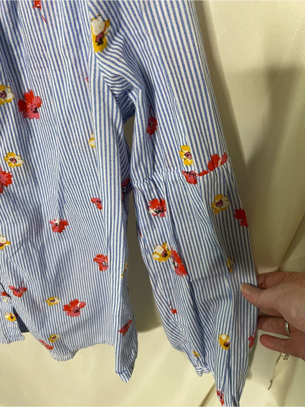 Old Navy Relaxed Smocked Floral Striped Button-Front Cotton Shirt - Picture 8 of 10